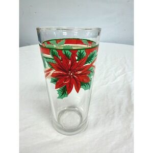 Vintage KIG Indonesia Christmas Poinsettia Glass Tumbler Red Green Holiday Decor